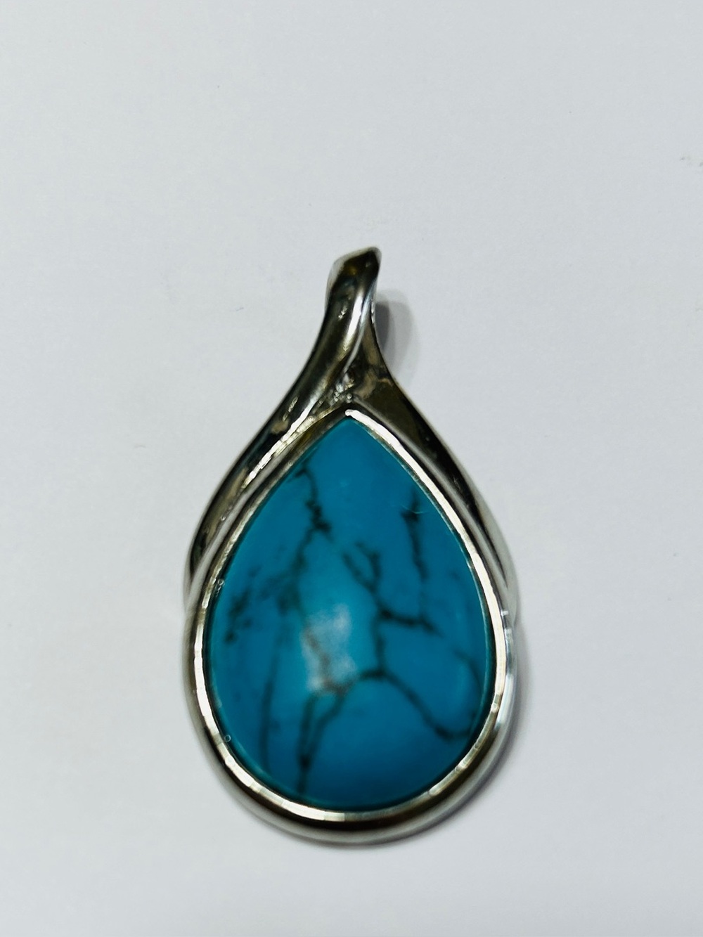 Liz Sophia silver tone & faux turquoise pendant.